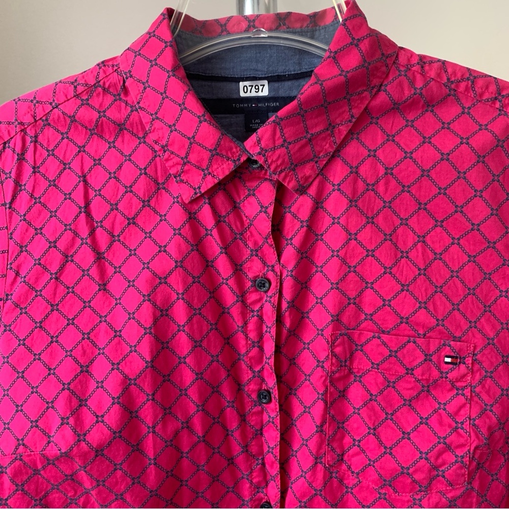 Tommy Hilfiger Women's Long Sleeve Button Up Classic Shirt Cotton Pink L *Flaw - Picture 4 of 16